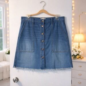 ✨ Current/Elliott Naval Button Front Denim Skirt | Raw Hem Size 10-12 (31)
